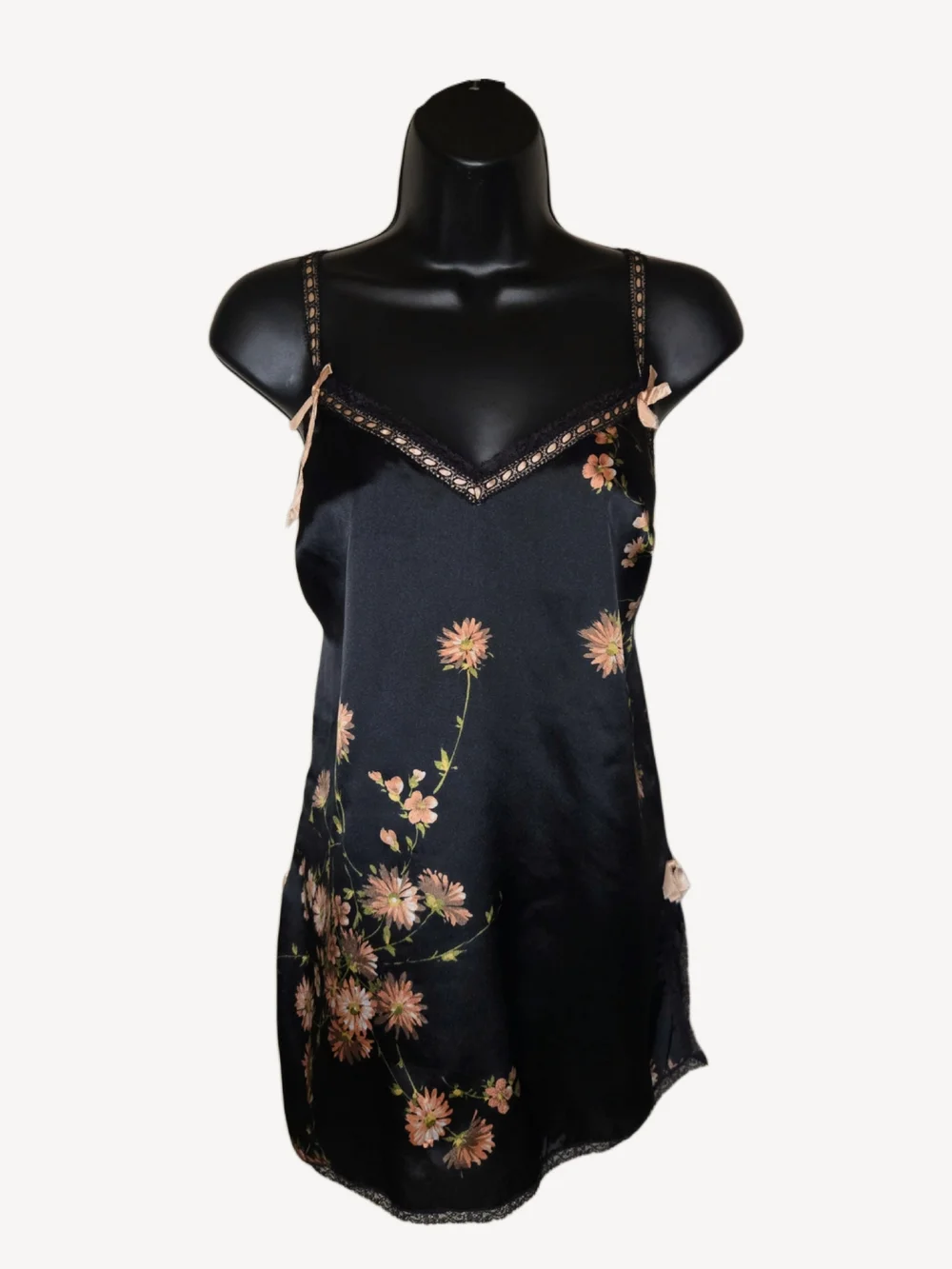 Vintage Christian Dior Black Floral Satin Slip Dress!